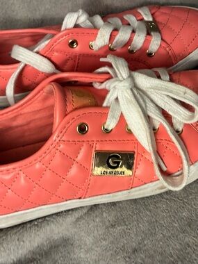 GBG Los Angeles Quilted Coral Low-Top Sneakers with Gold Accents